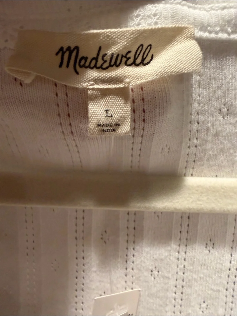 Madewell Pointelle Nottch Neck White Short Sleeve Top / Size Large - Picture 5 of 5